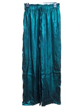 Metallic Green Wide-Leg Pants